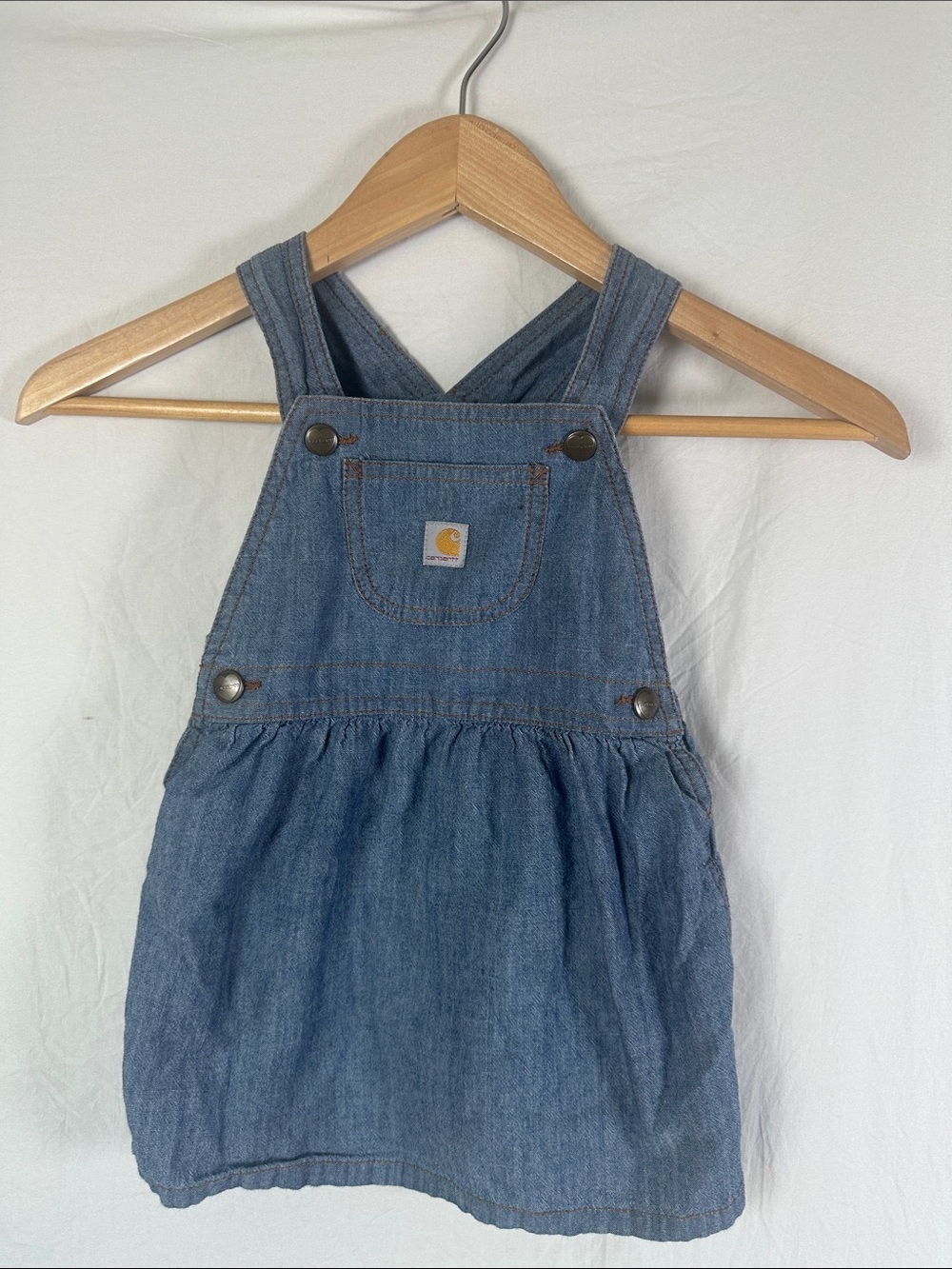 Carhartt Girls' Blue Denim Overall Dress with Front Bib